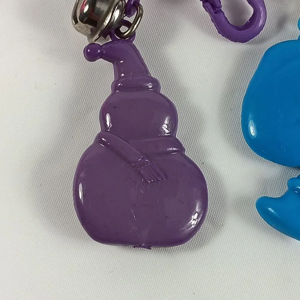 1980s Bell Charms Santa Snowman Purple Blue Lot Loose Played With Toys